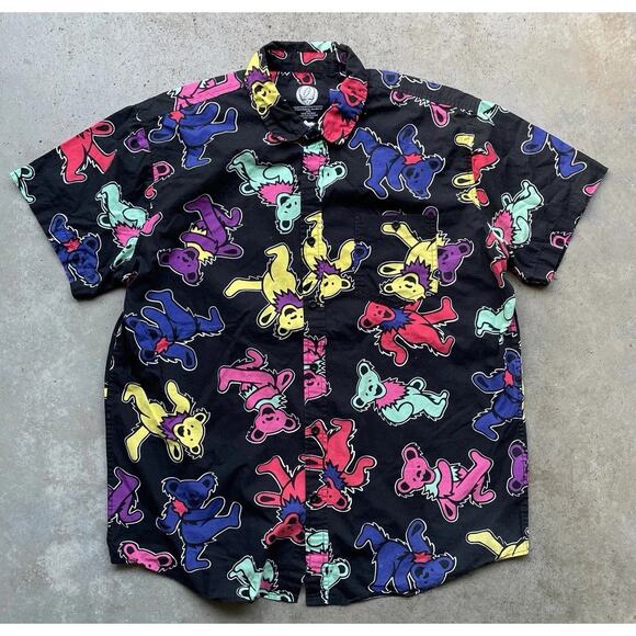 Grateful Dead Dancing Bears Shirt All Over Print Button Front Men's M - Picture 2 of 6
